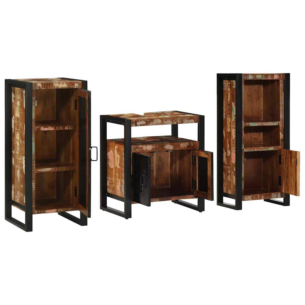 vidaXL Badezimmermöbel-Set mit Regal 3 pcs Massives upgecyceltes Holz