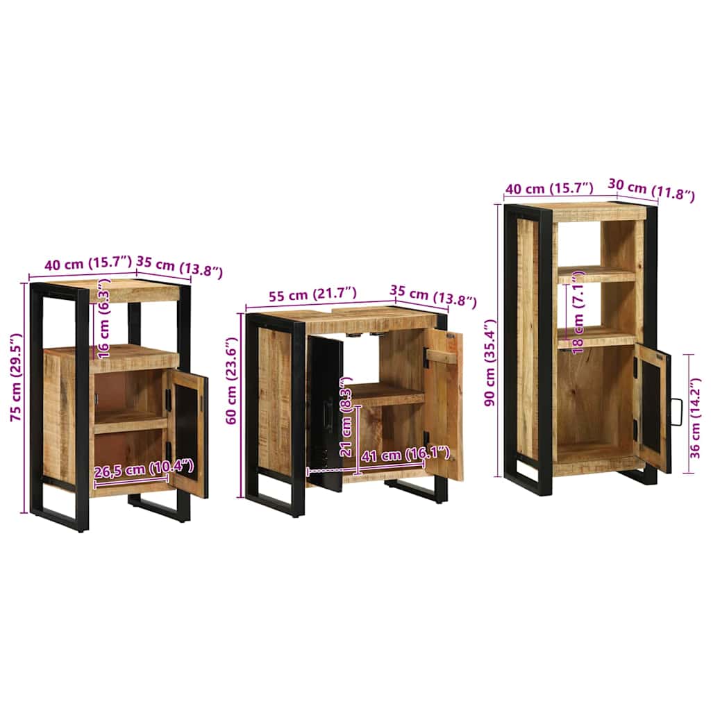 vidaXL Badezimmermöbel-Set 3 pcs Braun und Schwarz Massivholz Mango