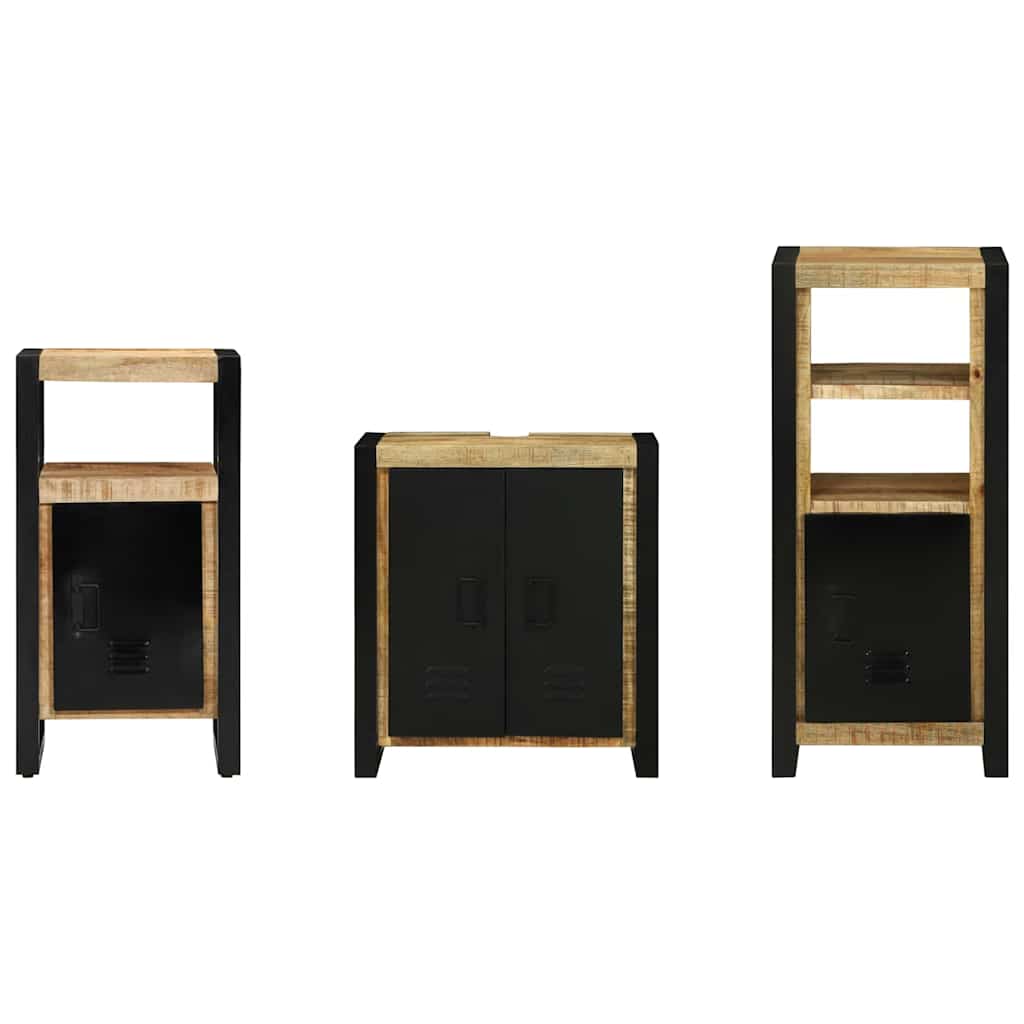 vidaXL Badezimmermöbel-Set 3 pcs Braun und Schwarz Massivholz Mango