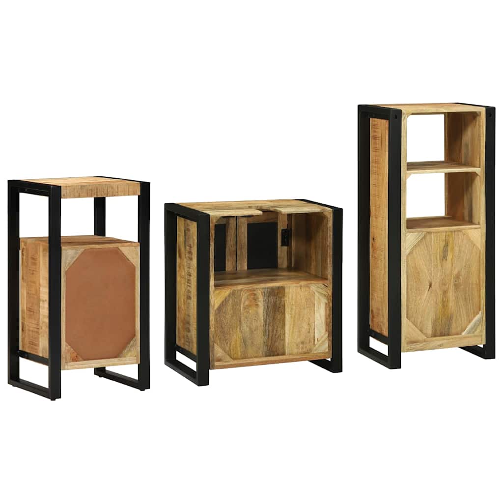 vidaXL Badezimmermöbel-Set 3 pcs Braun und Schwarz Massivholz Mango