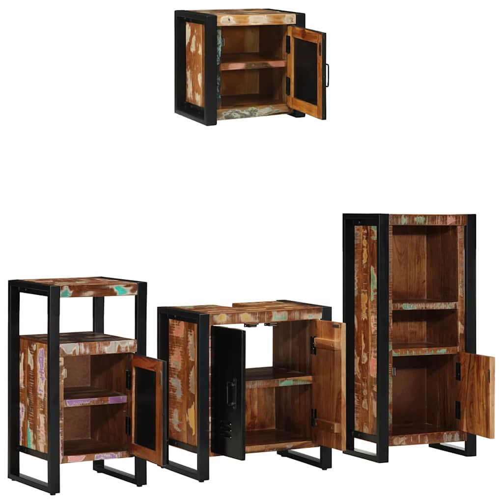 vidaXL Badezimmermöbel-Set mit Regal 4 pcs Massives upgecyceltes Holz