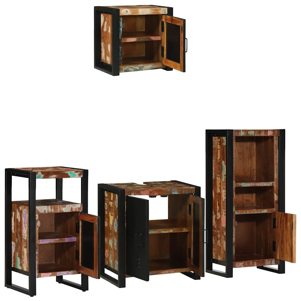 vidaXL Badezimmermöbel-Set mit Regal 4 pcs Massives upgecyceltes Holz