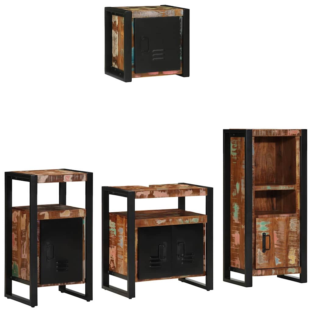vidaXL Badezimmermöbel-Set mit Regal 4 pcs Massives upgecyceltes Holz
