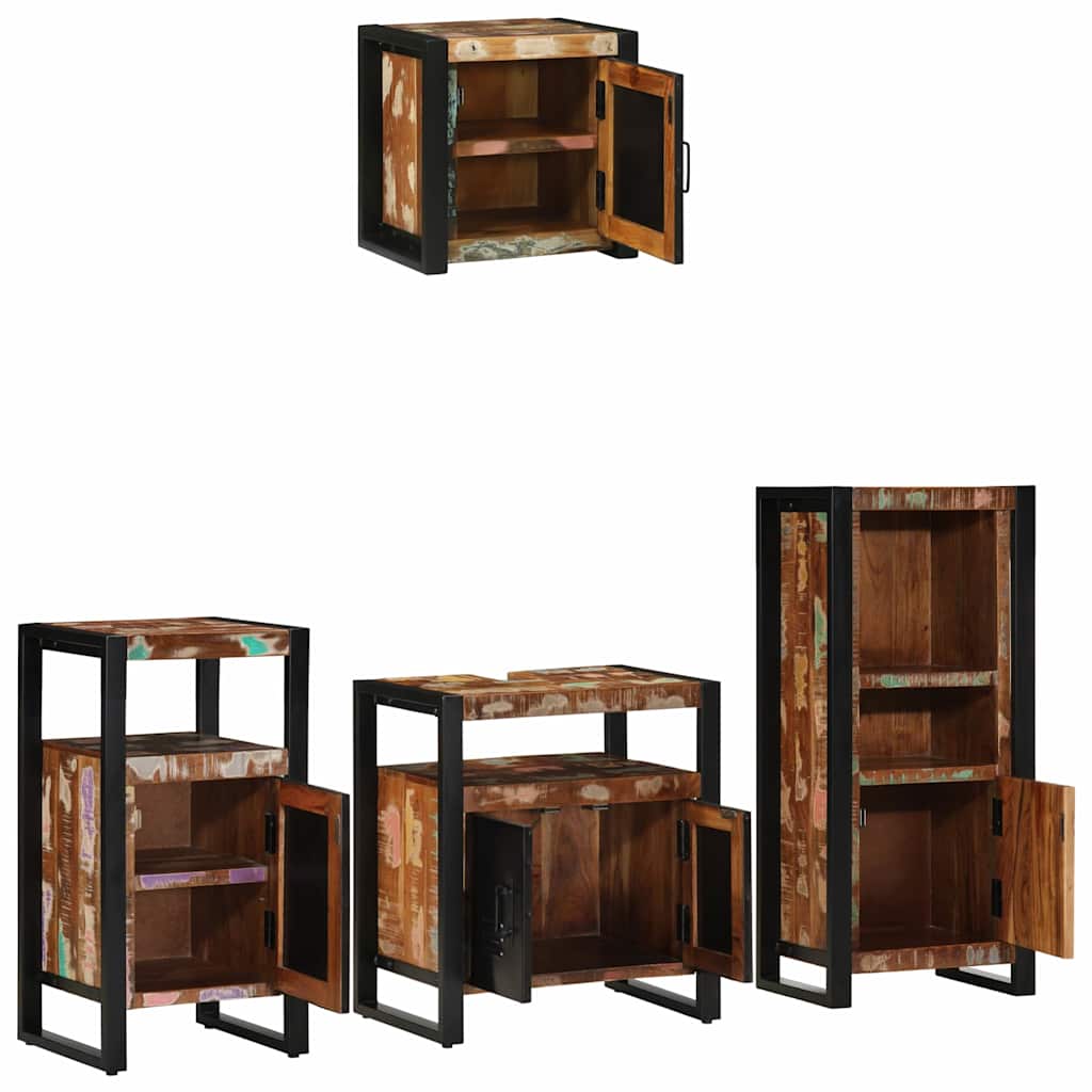 vidaXL Badezimmermöbel-Set mit Regal 4 pcs Massives upgecyceltes Holz