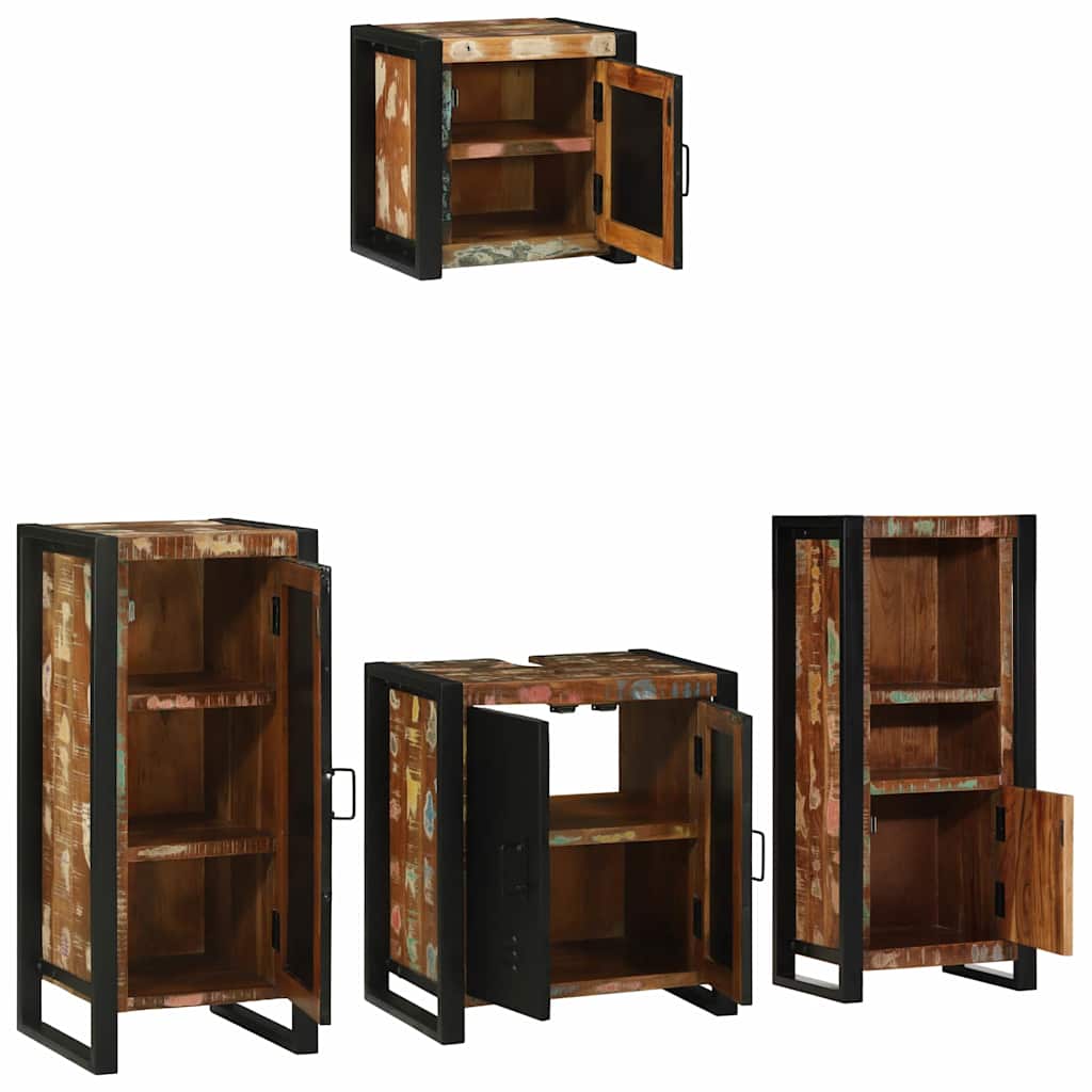 vidaXL Badezimmermöbel-Set mit Regal 4 pcs Massives upgecyceltes Holz