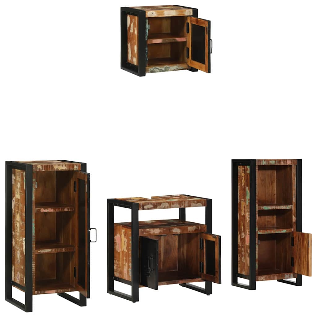 vidaXL Badezimmermöbel-Set mit Regal 4 pcs Massives upgecyceltes Holz