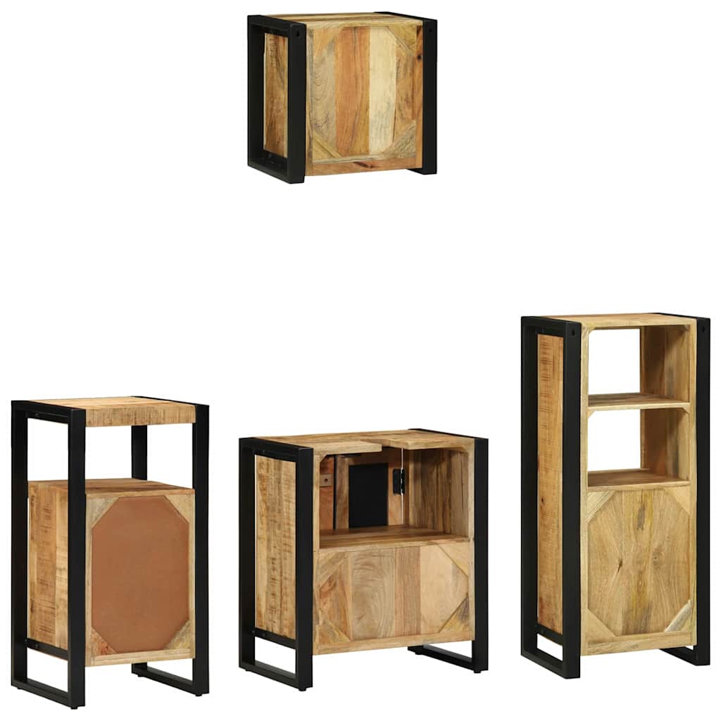 vidaXL Badezimmermöbel-Set 4 pcs Braun und Schwarz Massivholz Mango
