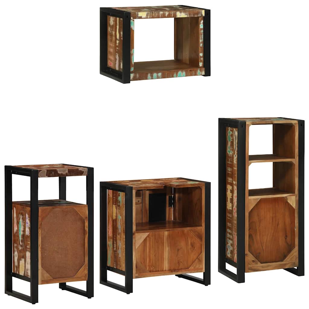 vidaXL Badezimmermöbel-Set mit Regal 4 pcs Massives upgecyceltes Holz