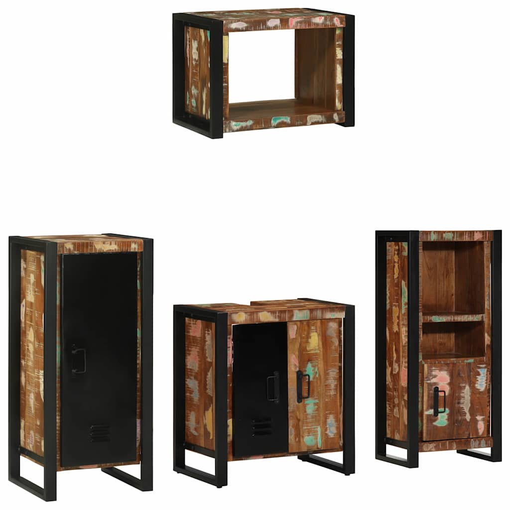 vidaXL Badezimmermöbel-Set mit Regal 4 pcs Massives upgecyceltes Holz