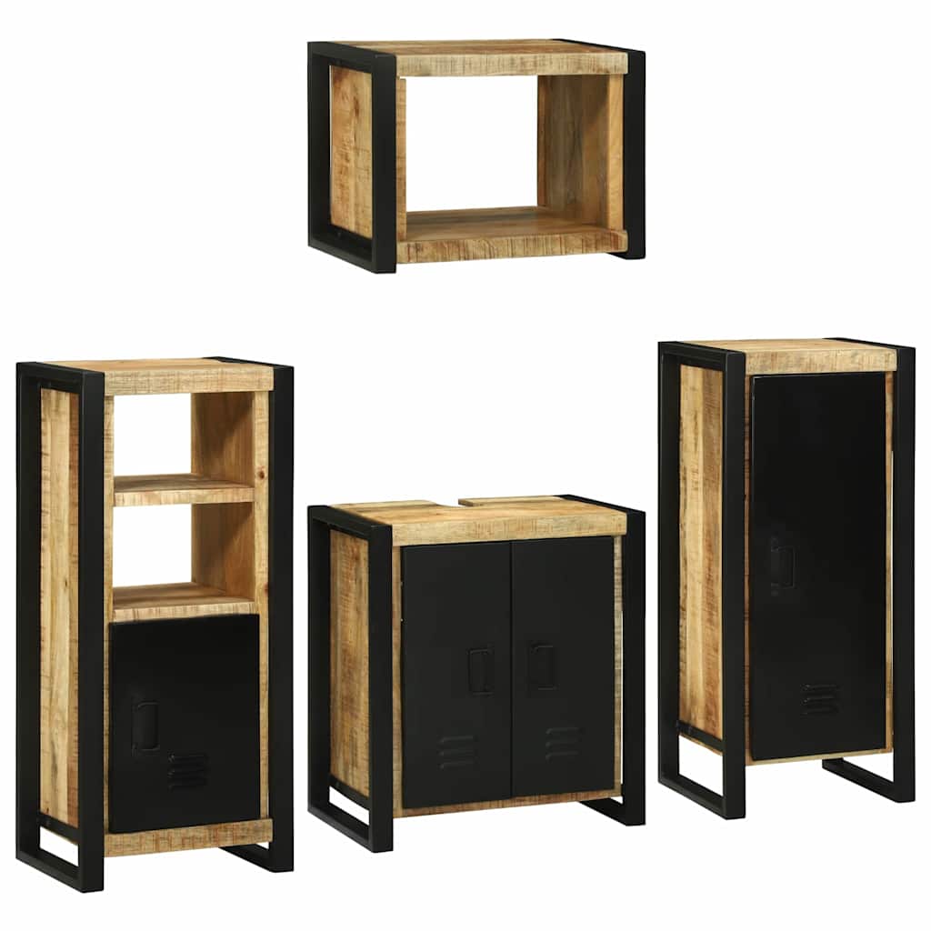 vidaXL Badezimmermöbel-Set mit Regal 4 pcs Braun Massives Mangoholz