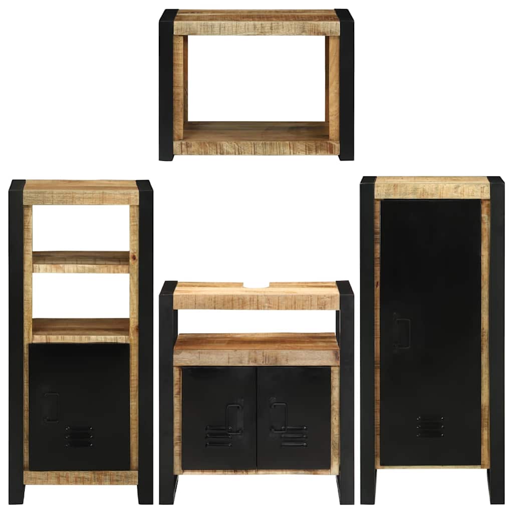 vidaXL Badezimmermöbel-Set mit Regal 4 pcs Braun Massives Mangoholz