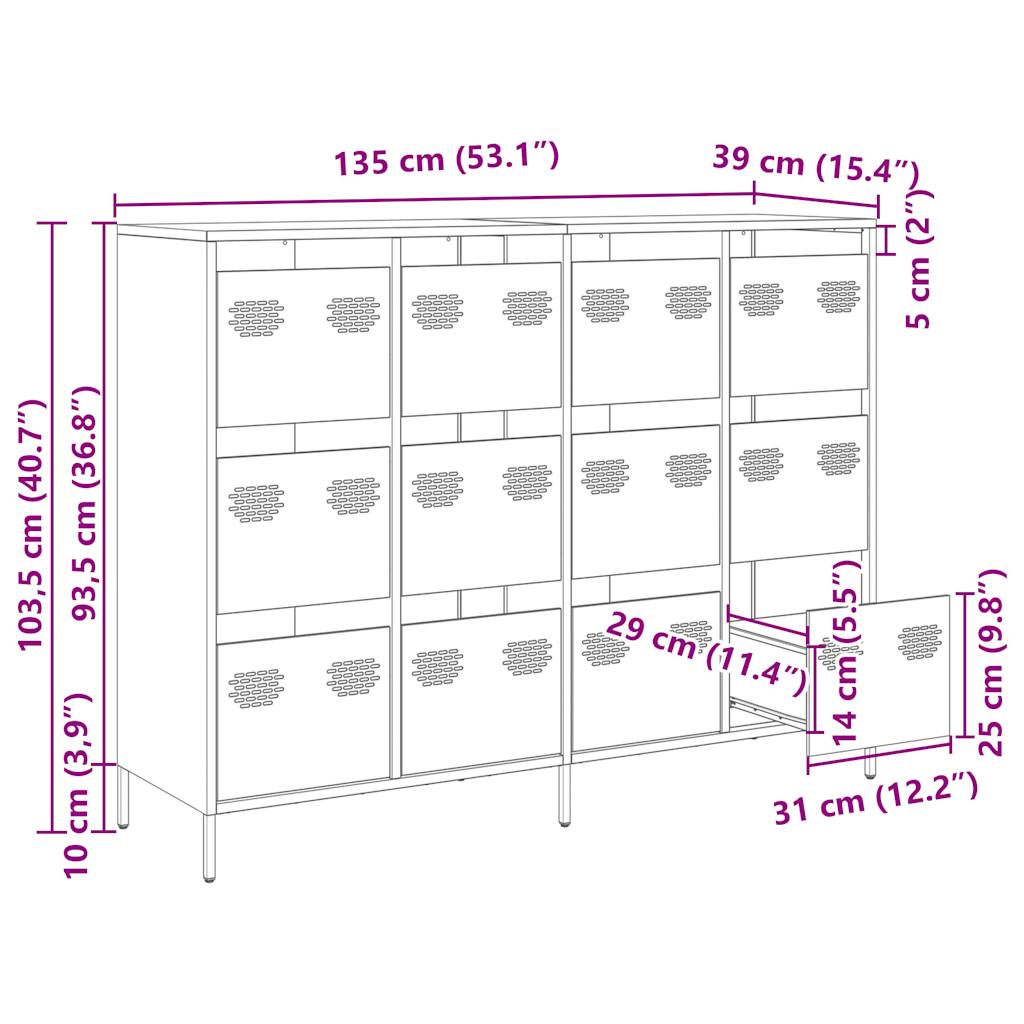 vidaXL Sideboard Schwarz 135x39x103,5 cm Kaltgewalzter Stahl