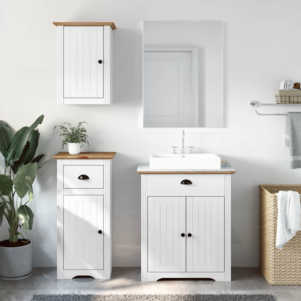 vidaXL 3-tlg. Badmöbel-Set BODO Weiß und Braun Massivholz Kiefer