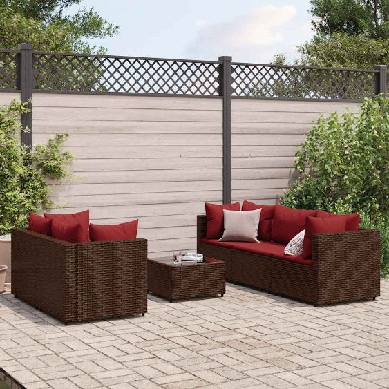 6-tlg. Garten-Lounge-Set mit Kissen Schwarz Poly Rattan