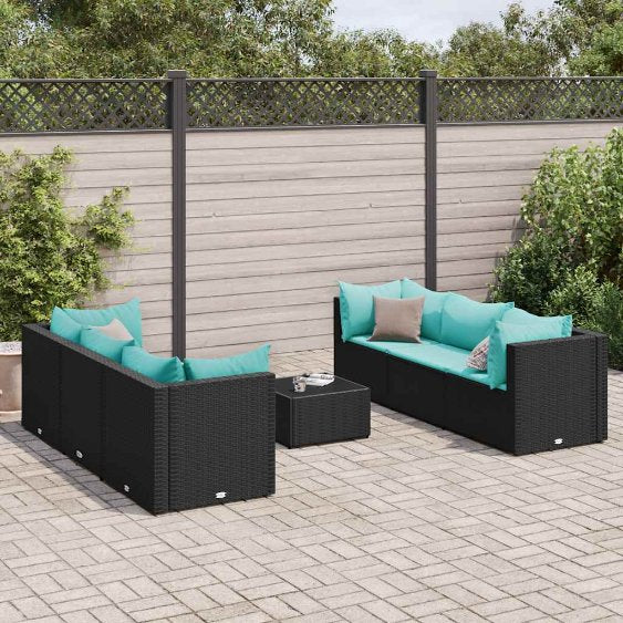 6-tlg. Garten-Lounge-Set mit Kissen Schwarz Poly Rattan