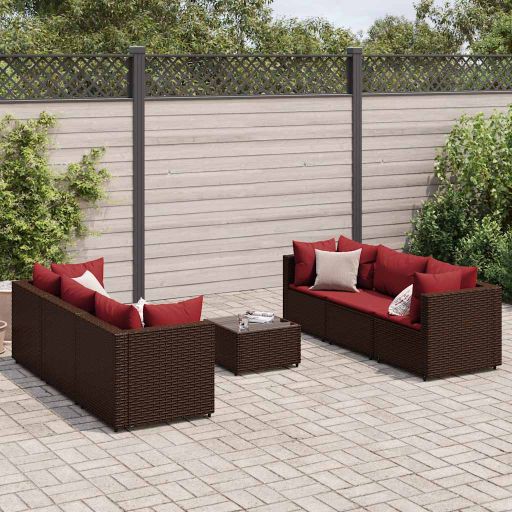 6-tlg. Garten-Lounge-Set mit Kissen Schwarz Poly Rattan