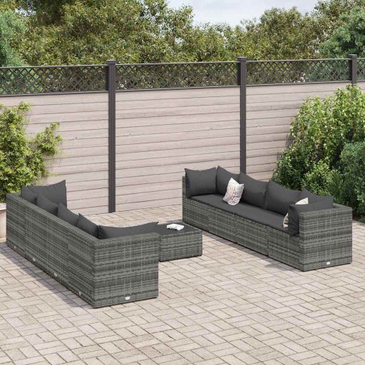 6-tlg. Garten-Lounge-Set mit Kissen Schwarz Poly Rattan