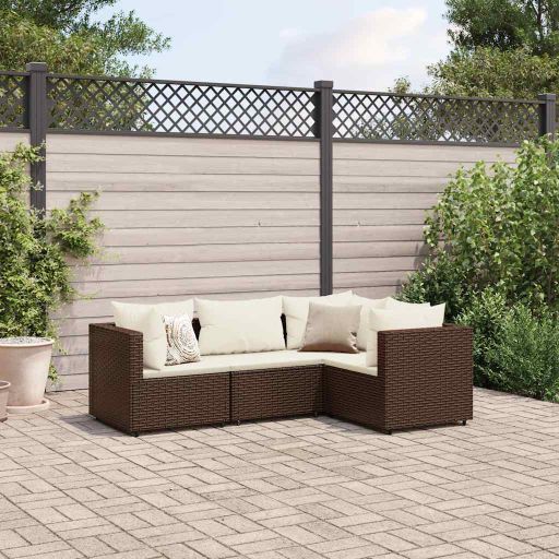 4-tlg. Garten-Lounge-Set mit Kissen Schwarz Poly Rattan