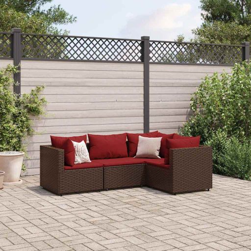 4-tlg. Garten-Lounge-Set mit Kissen Schwarz Poly Rattan