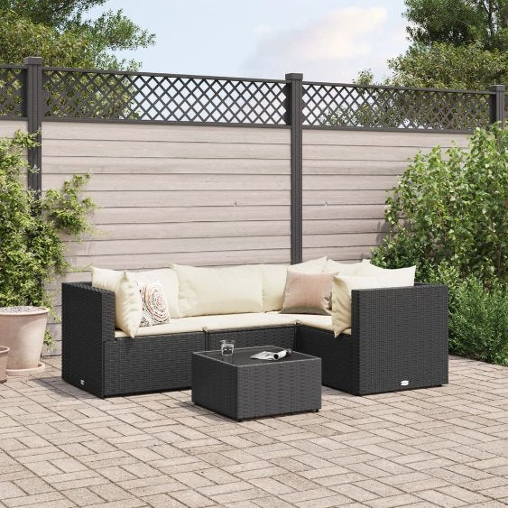4-tlg. Garten-Lounge-Set mit Kissen Schwarz Poly Rattan