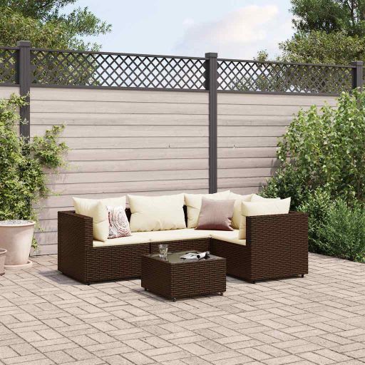 4-tlg. Garten-Lounge-Set mit Kissen Schwarz Poly Rattan
