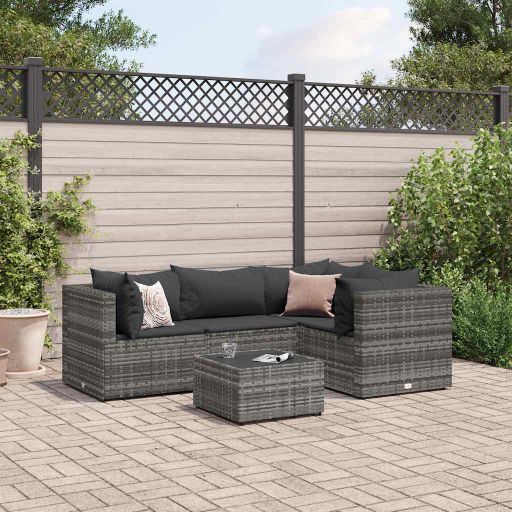 4-tlg. Garten-Lounge-Set mit Kissen Schwarz Poly Rattan