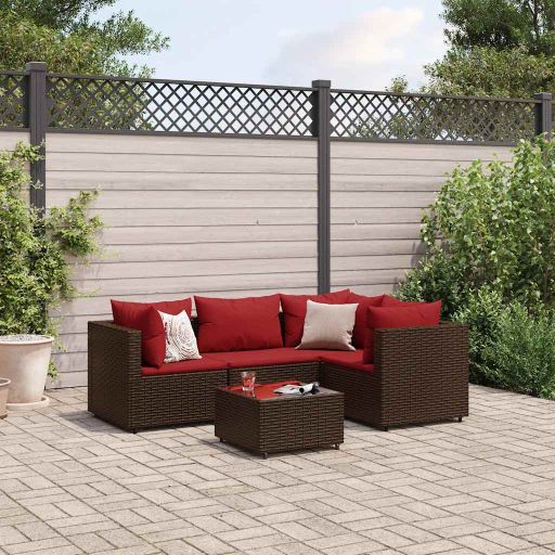 4-tlg. Garten-Lounge-Set mit Kissen Schwarz Poly Rattan