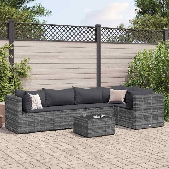 4-tlg. Garten-Lounge-Set mit Kissen Schwarz Poly Rattan