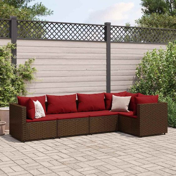 4-tlg. Garten-Lounge-Set mit Kissen Schwarz Poly Rattan