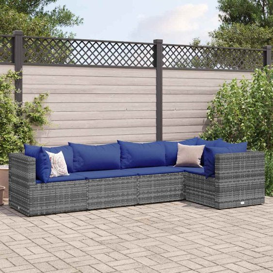 4-tlg. Garten-Lounge-Set mit Kissen Schwarz Poly Rattan