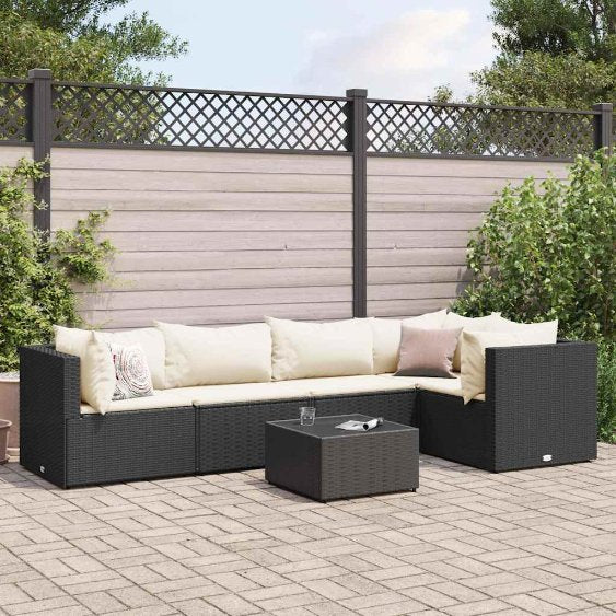 4-tlg. Garten-Lounge-Set mit Kissen Schwarz Poly Rattan