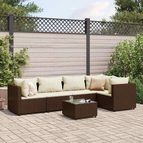 4-tlg. Garten-Lounge-Set mit Kissen Schwarz Poly Rattan