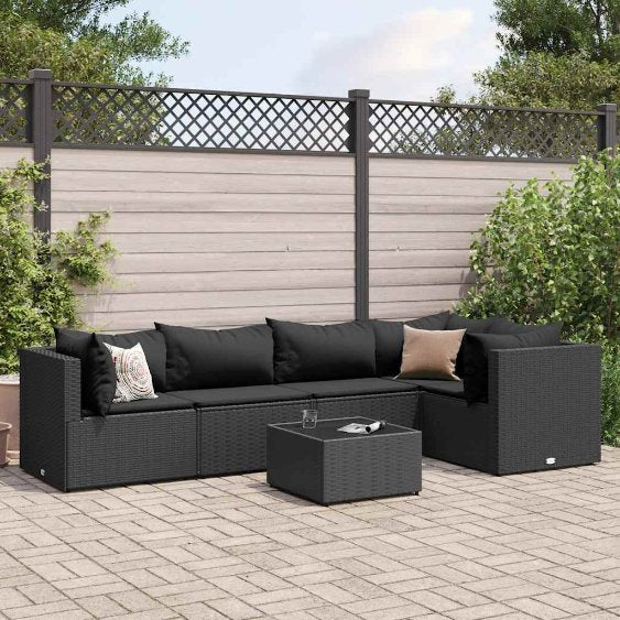 4-tlg. Garten-Lounge-Set mit Kissen Schwarz Poly Rattan