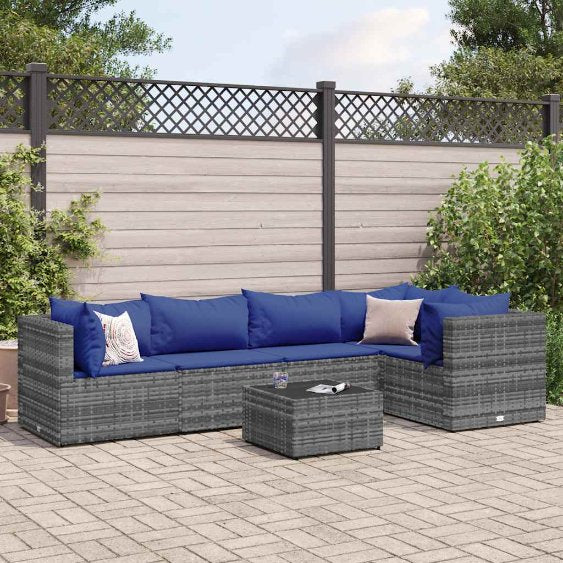 4-tlg. Garten-Lounge-Set mit Kissen Schwarz Poly Rattan