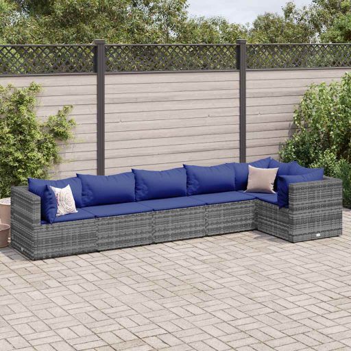 4-tlg. Garten-Lounge-Set mit Kissen Schwarz Poly Rattan