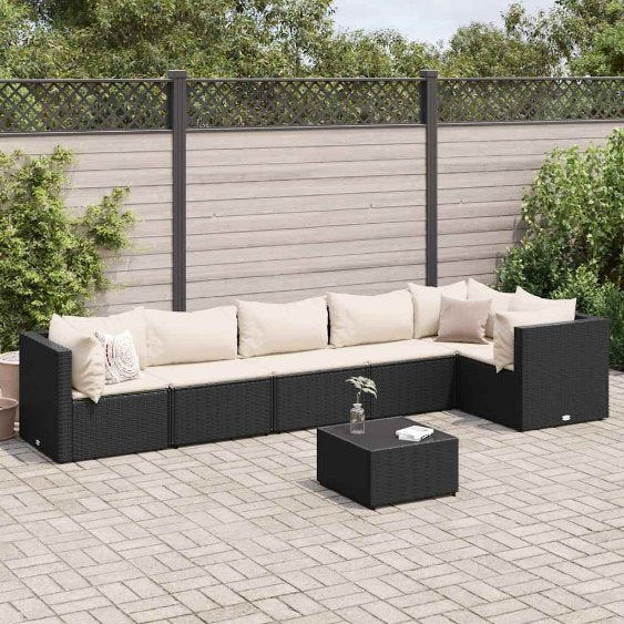4-tlg. Garten-Lounge-Set mit Kissen Schwarz Poly Rattan