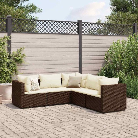 5-tlg. Garten-Lounge-Set mit Kissen Schwarz Poly Rattan