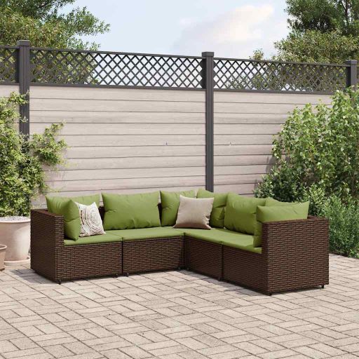5-tlg. Garten-Lounge-Set mit Kissen Schwarz Poly Rattan