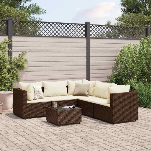 5-tlg. Garten-Lounge-Set mit Kissen Schwarz Poly Rattan