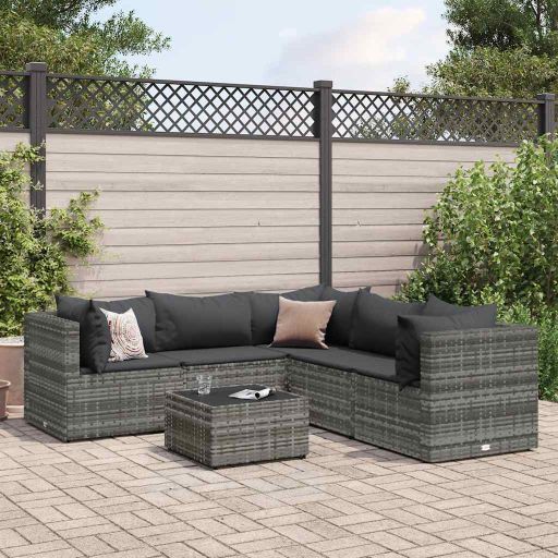 5-tlg. Garten-Lounge-Set mit Kissen Schwarz Poly Rattan