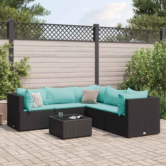5-tlg. Garten-Lounge-Set mit Kissen Schwarz Poly Rattan