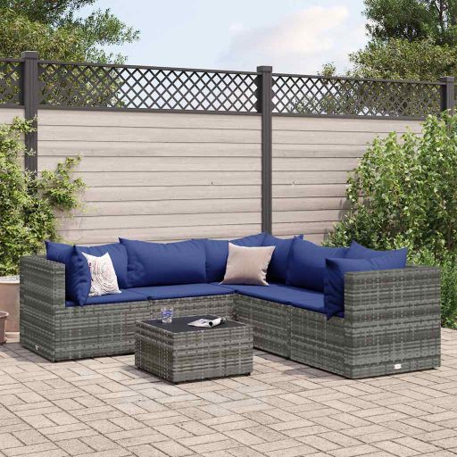 5-tlg. Garten-Lounge-Set mit Kissen Schwarz Poly Rattan