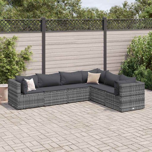 5-tlg. Garten-Lounge-Set mit Kissen Schwarz Poly Rattan