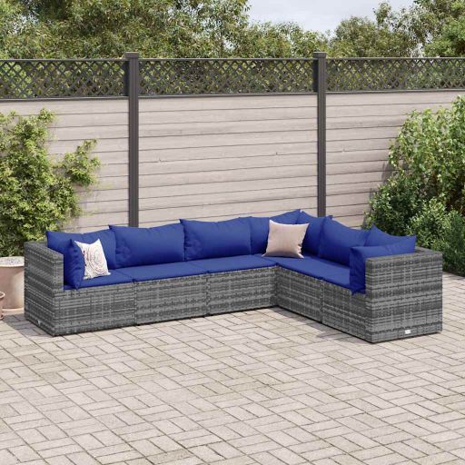 5-tlg. Garten-Lounge-Set mit Kissen Schwarz Poly Rattan