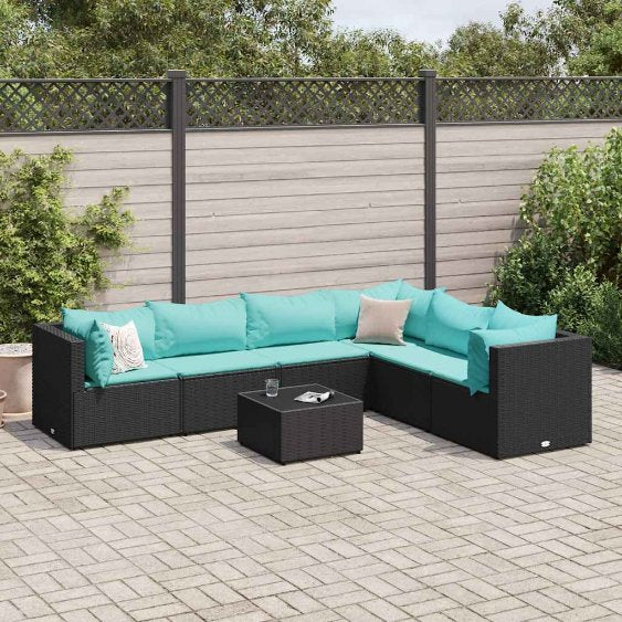 5-tlg. Garten-Lounge-Set mit Kissen Schwarz Poly Rattan