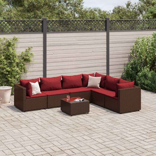 5-tlg. Garten-Lounge-Set mit Kissen Schwarz Poly Rattan