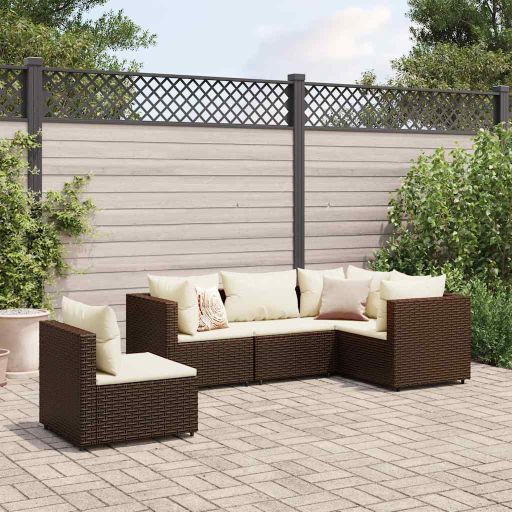 5-tlg. Garten-Lounge-Set mit Kissen Schwarz Poly Rattan