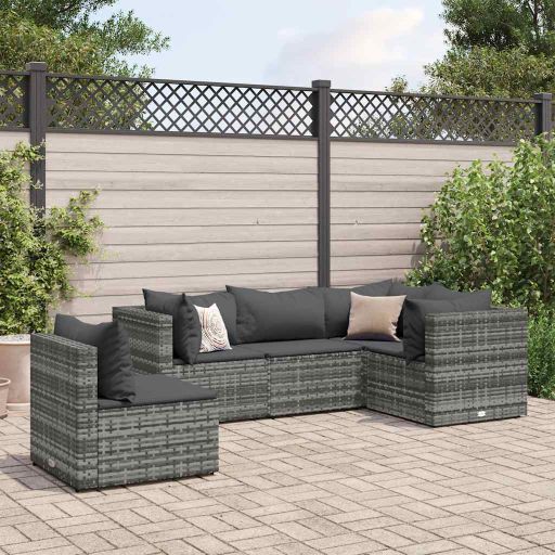 5-tlg. Garten-Lounge-Set mit Kissen Schwarz Poly Rattan
