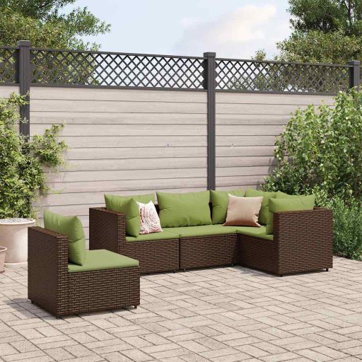 5-tlg. Garten-Lounge-Set mit Kissen Schwarz Poly Rattan