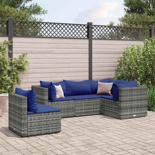 5-tlg. Garten-Lounge-Set mit Kissen Schwarz Poly Rattan